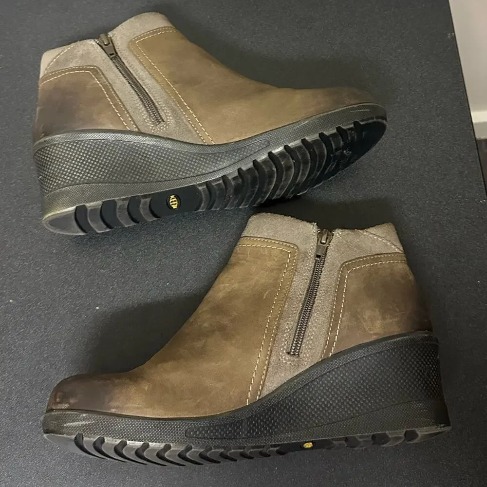 Keen Wedge Zip Leather Comfort Ankle Booties Boots Womens Size 10 Brown
